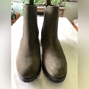 Joie Genuine Suede Green Black Womens 9 Toothy Bottom Ankle Boots Bohemi…